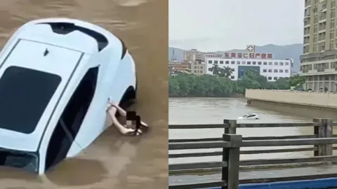 女司机驾车坠河